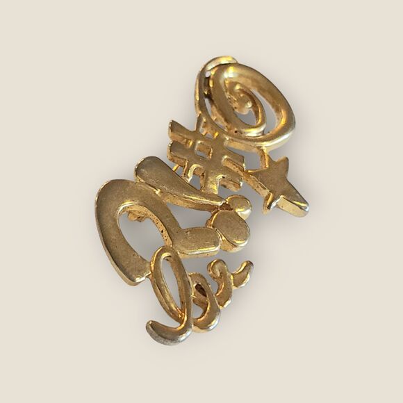 Typing Symbols Vintage Gold Brooch Pin Teacher English Star - Picture 3 of 8